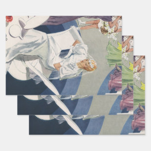 Trouwdag in vintage stijl, mid century modern art  inpakpapier vel