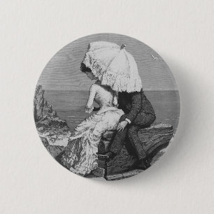 Trouwdag in vintage stijl, pasgetrouwden aan het s ronde button 5,7 cm