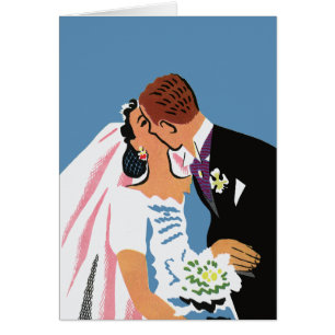 Trouwdag in vintage stijl, retro bruid en bruidego