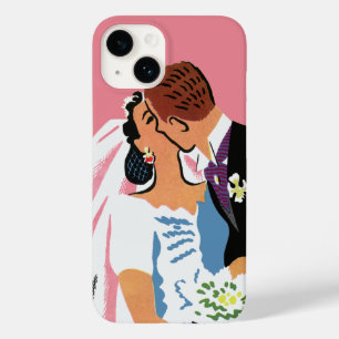 Trouwdag in vintage stijl, retro bruid en bruidego Case-Mate iPhone 14 hoesje
