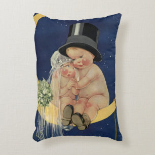 Trouwdag in vintage stijl, Schattig bruidspaar op  Accent Kussen
