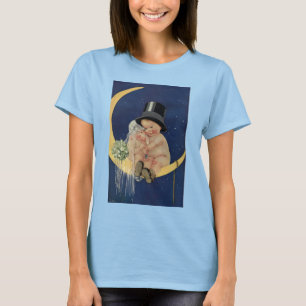 Trouwdag in vintage stijl, Schattig bruidspaar op T-shirt