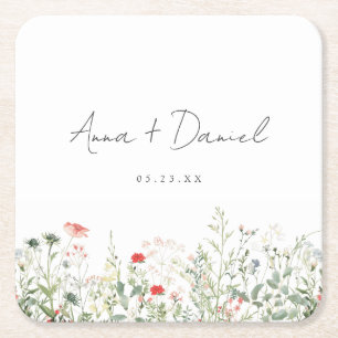 Trouwdag in wilde bloemen kartonnen onderzetters