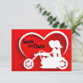 Trouwdag Koppel op Motorfiets Save the Date Kaart (Staand voorkant)
