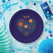 Trouwdag met Bloemenhart Papieren Bordje (Feest)