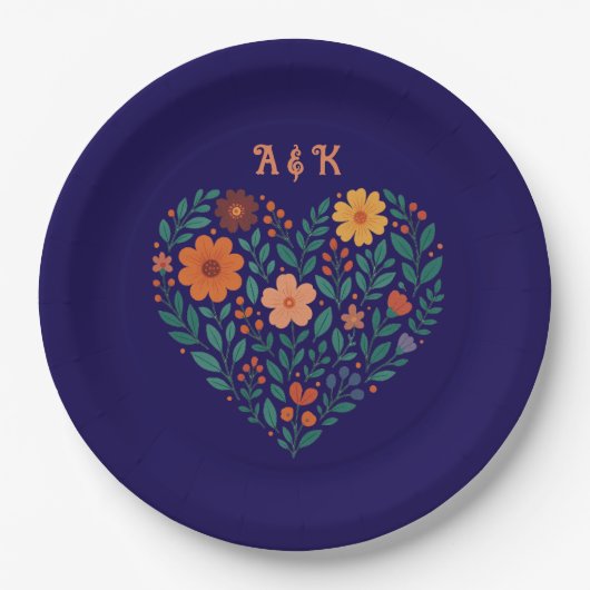 Trouwdag met Bloemenhart Papieren Bordje (Voorkant)