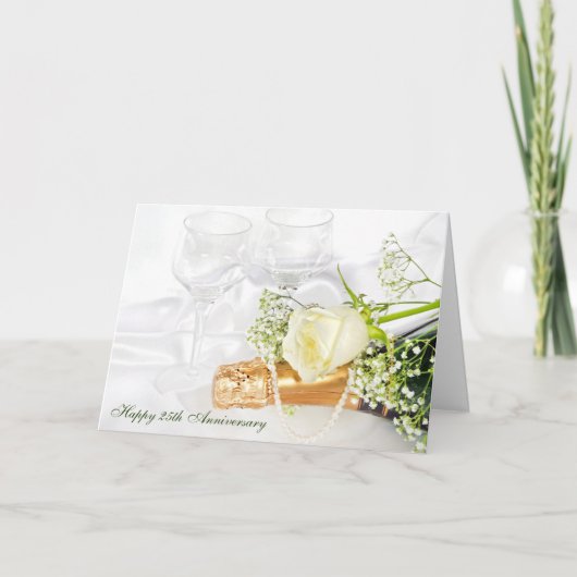 trouwdag met champagne en witte roos kaart (Voorkant)