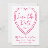 Trouwdag met Fantasie Roze Hart Save The Date (Voorkant)