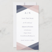 Trouwdag met marineblauw & blos moderne monogram g save the date (Voorkant)