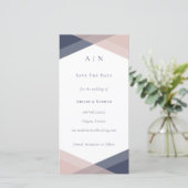 Trouwdag met marineblauw & blos moderne monogram g save the date (Staand voorkant)