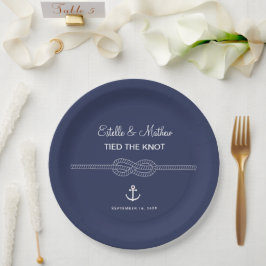 Trouwdag met maritiem Navyblauw Touw Papieren Bordje