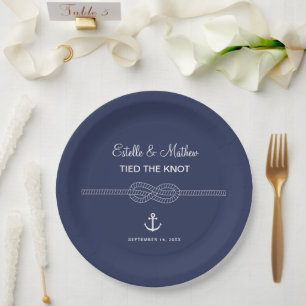 Trouwdag met maritiem Navyblauw Touw Papieren Bordje