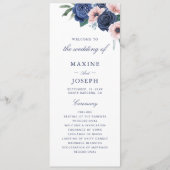 Trouwdag met Navy Blauwe & Blush Bloemen Programmakaart (Voorkant)