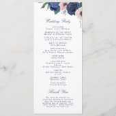 Trouwdag met Navy Blauwe & Blush Bloemen Programmakaart (Achterkant)