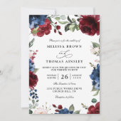 Trouwdag met Navy Blauwe en Burgundy Blush QR-code Kaart (Voorkant)