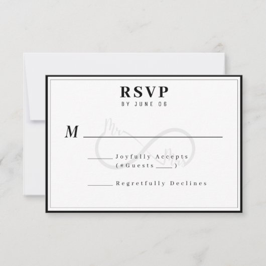 Trouwdag met oneindigheidssymbool voor meneer en m RSVP kaartje (Voorkant)