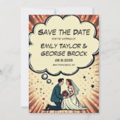 Trouwdag met Retro Bruid & Bruidegom Pop Art Strip Save The Date (Voorkant)
