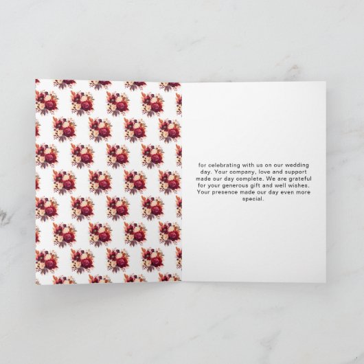 Trouwdag met romantische rode rozen bedankkaart (Binnen)