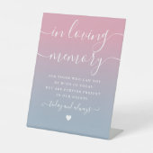 Trouwdag met roze en blauwe herinnering reclamebord met voetstuk (Voorkant)
