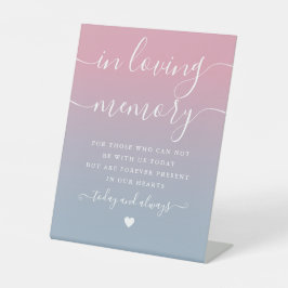 Trouwdag met roze en blauwe herinnering reclamebord met voetstuk