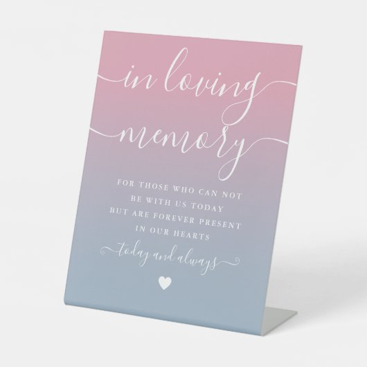 Trouwdag met roze en blauwe herinnering reclamebord met voetstuk (Voorkant)