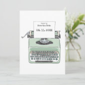 Trouwdag met schrijfmachineboek-thema save the date (Staand voorkant)