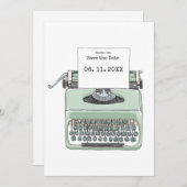 Trouwdag met schrijfmachineboek-thema save the date (Voorkant / Achterkant)
