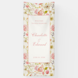 Trouwdag met vintage bloemenpatroon spandoek