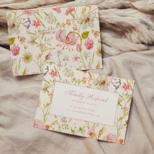 Trouwdag met vintage bloempatroon RSVP kaartje