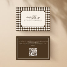Trouwdag met vintage bruine geruite QR-code in old