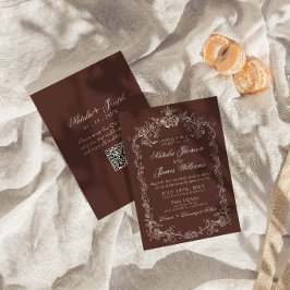 Trouwdag met vintage chocoladebruine QR-code in st Kaart