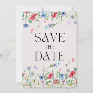Trouwdag met vintage crème wilde bloemen save the date