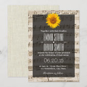Trouwdag met vintage muziekblad zonnebloem kaart (Voorkant / Achterkant)