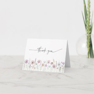 Trouwdag met vintage pastel wilde bloemen bedankkaart