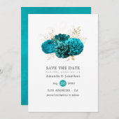Trouwdag met vintage turquoise en gouden bloemen save the date (Voorkant / Achterkant)