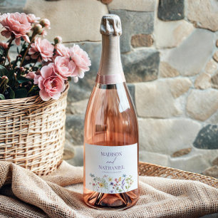 Trouwdag met wilde bloemen bloemtuin bloemen sparkling wijnetiket