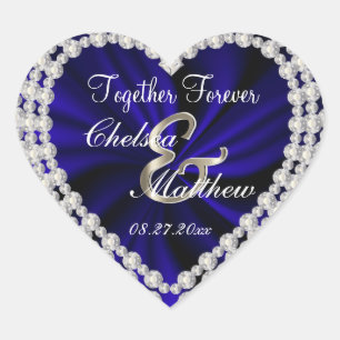 Trouwdag Navy Blue Satin   personaliseren Hart Sticker