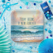 Trouwdag ochtend zeegezicht papieren bordje (Feest)