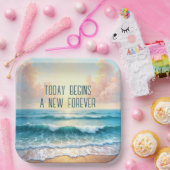 Trouwdag ochtend zeegezicht papieren bordje (Feest)