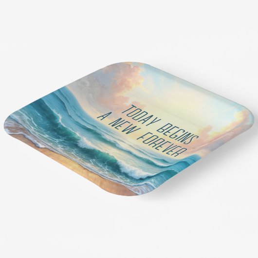 Trouwdag ochtend zeegezicht papieren bordje (Gebogen)