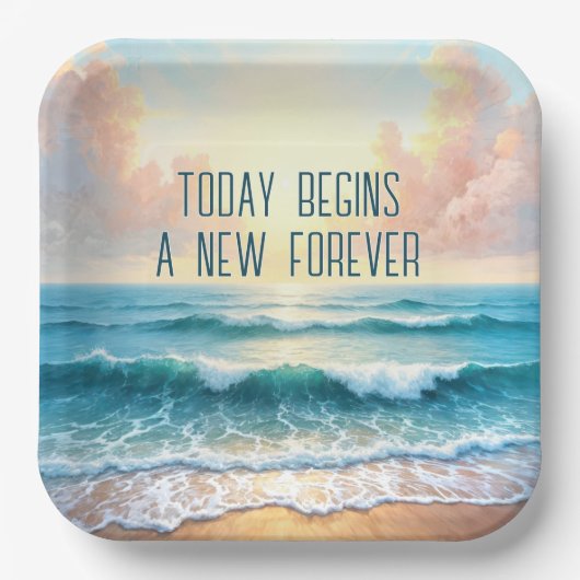 Trouwdag ochtend zeegezicht papieren bordje (Voorkant)