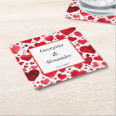 Trouwdag Onderzetters Romantische Rode Harten (Schuin)