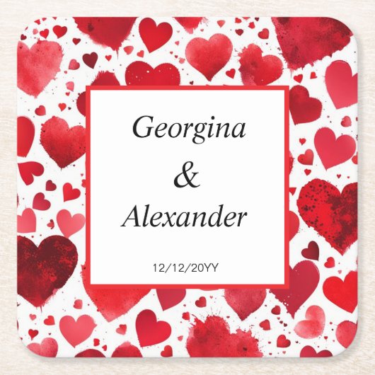 Trouwdag Onderzetters Romantische Rode Harten (Voorkant)