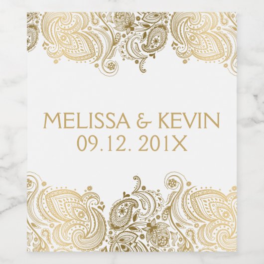 Trouwdag ontwerp gouden kant sjabloon wijn etiket (Enkel label)