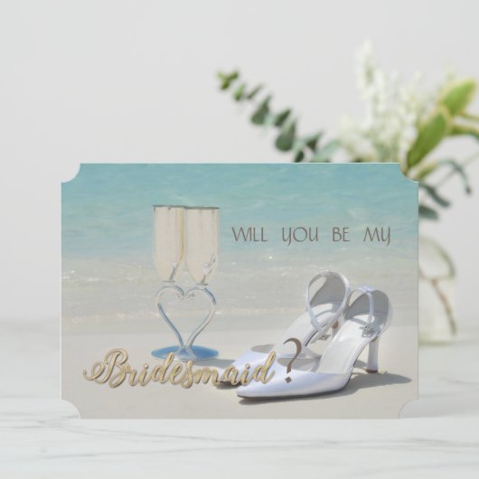 Trouwdag op het strand, Glas, Hoge Hakken Bruidsm Kaart (Staand voorkant)