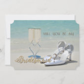 Trouwdag op het strand, Glas, Hoge Hakken Bruidsm Kaart (Voorkant)