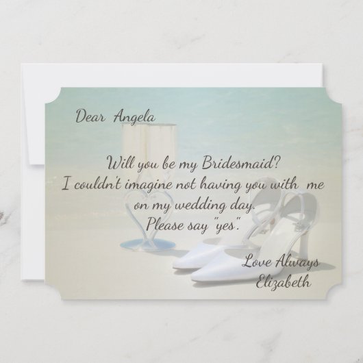 Trouwdag op het strand, Glas, Hoge Hakken  Bruidsm Kaart (Achterkant)