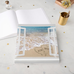 Trouwdag op het strand Harten in venster Gastenboek