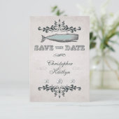 Trouwdag op het strand met vintage Victoriaanse wa Save The Date (Staand voorkant)