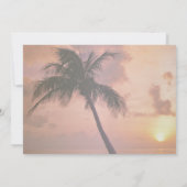 Trouwdag op het strand palm, zonsondergang, boot save the date (Achterkant)